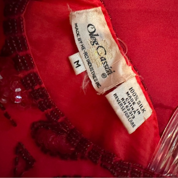 Oleg Cassini Red Silk Dress with Beadwork - Picture 1 of 6
